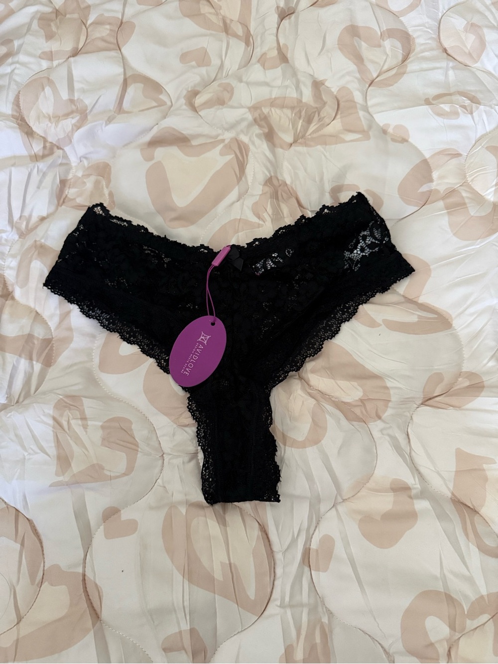 Black Lace Bikini Panty with Decorative Tag -